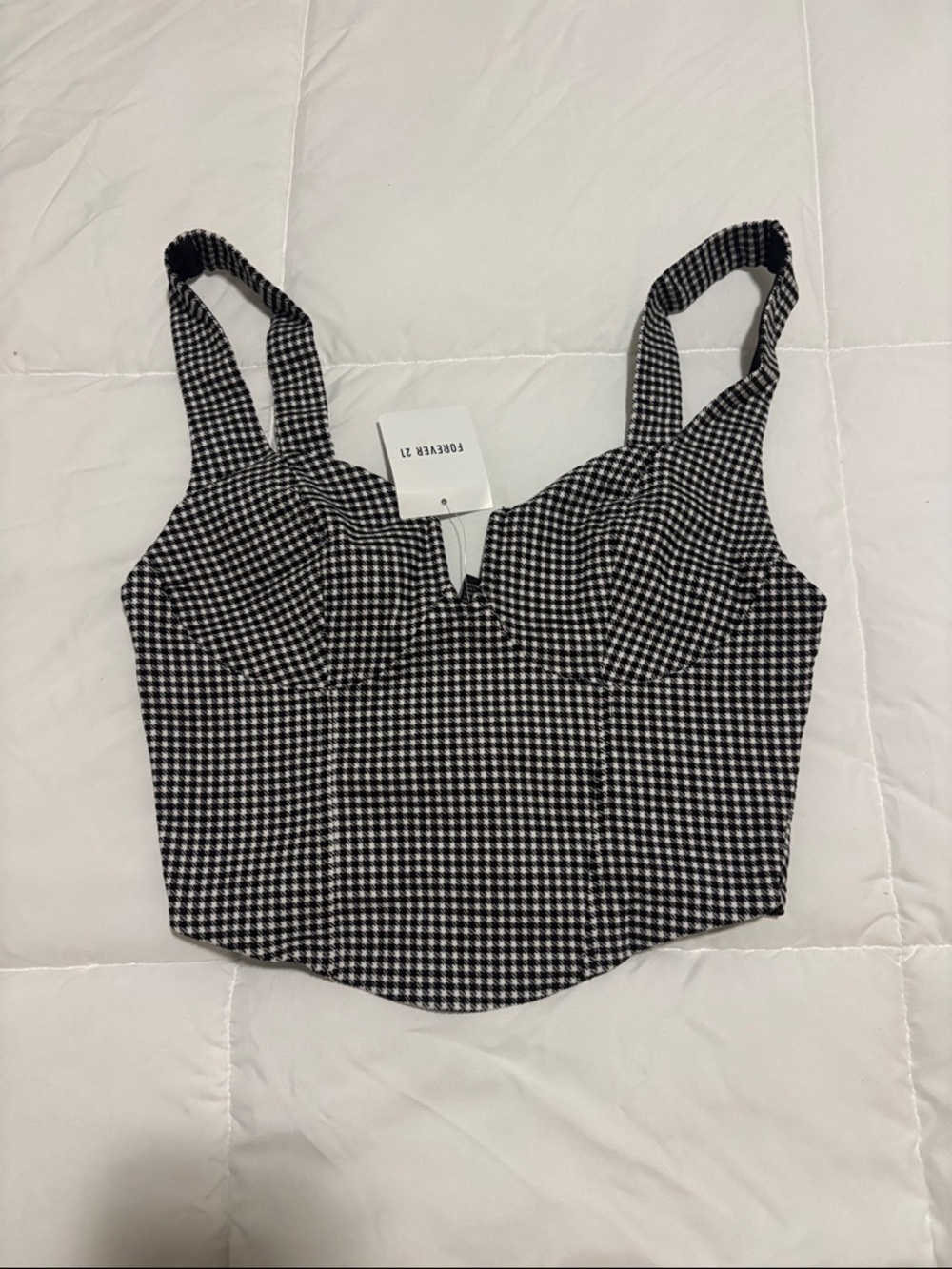Forever 21 Black & White Gingham Bustier Crop Top